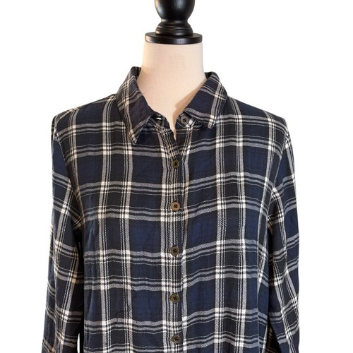 Kyla Seo Maxi Camicia Abito Blu Bianco Plaid Ricamato Frange Floreali, Taglia M - Foto 3 di 15