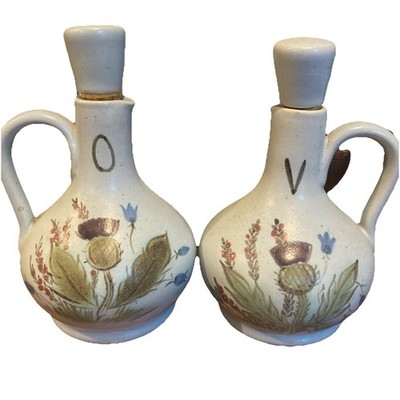 Buchan Thistleware Oil and Vinegar with cork stoppers Scotland Stoneware 4''