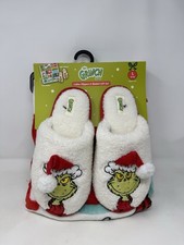 Dr. Seuss The Grinch Gift Set Ladies Slippers Size L 9/10 and Blanket 52" X 52"