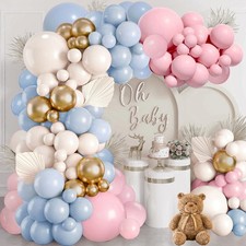 Gender Reveal Balloon Arch Kit, Blush Pink and Blue Balloons Metallic Gold Sa...