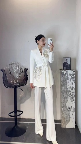 2025 Mujeres Formal Abrigo Profesional Uñas Cuentas Traje Pantalones Acampanados Juegos de Dos Piezas - Imagen 19 de 26