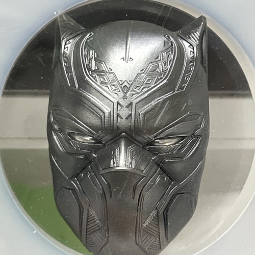 2021 FIJI 2 Oz SILVER $5 COIN MARVEL BLACK PANTHER MASK NGC MS70 Antiqued First - Picture 4 of 8