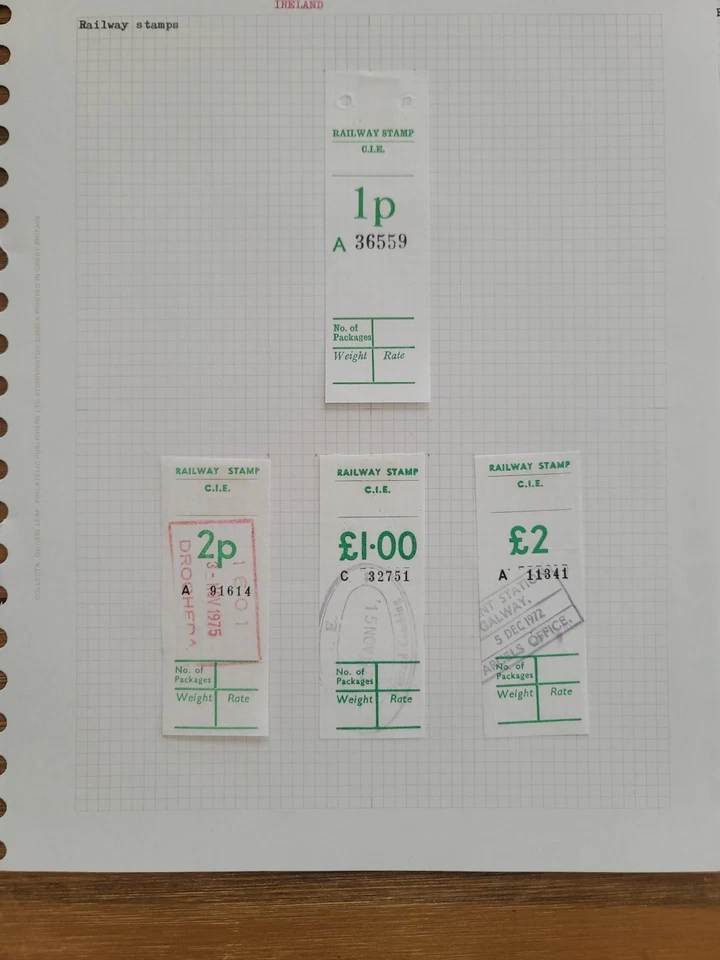 Estampillas de paquetes de ferrocarril de Irlanda en 3 páginas Foto 3 de 4