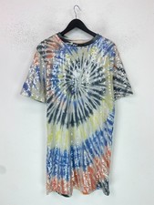 Asos Multicolour Tie Dye Sequin T-shirt Dress Crew Neck Short Sleeve UK 16 NEW