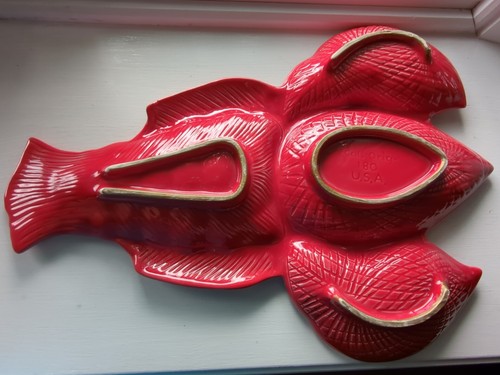 Vassoio piatto vintage a forma di aragosta ceramica California piatto diviso smaltato rosso - Foto 8 di 21