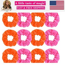 Elegant 12-Piece Silk Satin Scrunchies Set in Pink Orange for All Hair Types