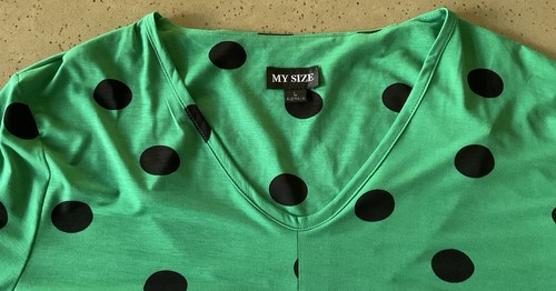 MY SIZE Women’s Plus Size L 24 Green Black Polkadot Shirt Blouse Top Tunic EUC - Picture 6 of 16