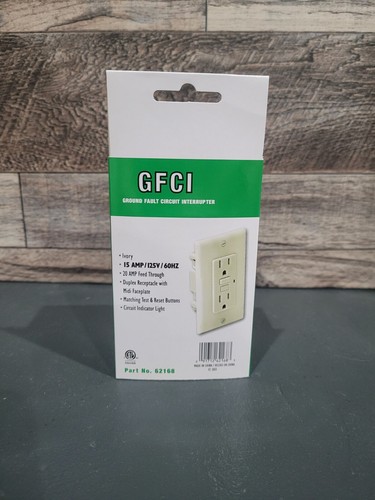 New GFCI Outlet 15 AMP Ivory With Wallplate & Screws Part  62168 - Bild 1 von 4