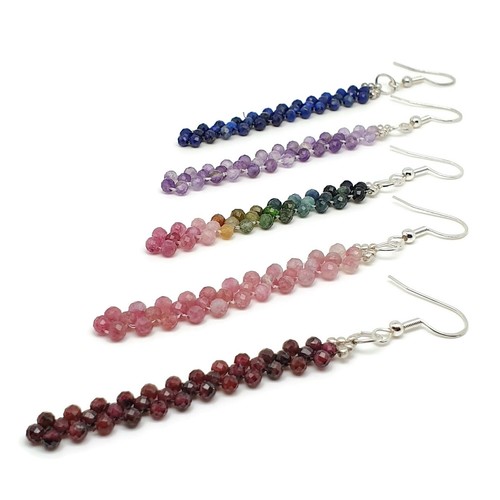 Earrings Long Beaded Crystal Dangle Drop Gemstone Boho Handmade Sterling Silver - Picture 4 of 125