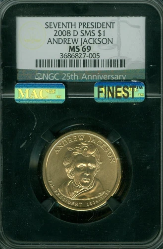 2008 D ANDREW JACKSON PRES. DOLLAR NGC RETRO MS69 SMS MAC FINEST MAC SPOTLESS *