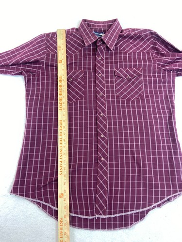 VINTAGE Wrangler Shirt Mens XL Pearl Snap X Long Tails Maroon Red 17.5x35 READ - Imagen 8 de 10