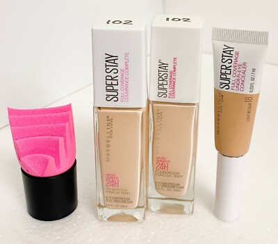 (2) Maybelline SUPERSTAY Full Coverage Foundation (CHOOSE) + Concealer + Blender