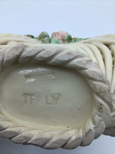 Vintage Italy Porcelain Basket Applied Flowers with Handle - Picture 8 of 13
