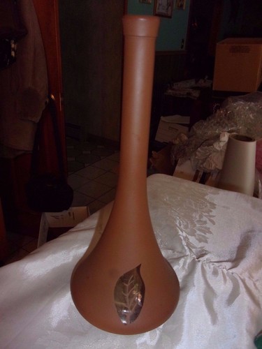 Decantador de vidrio vintage de 15" de alto nivel marrón mate hoja de oro inserto de corcho alcohol - LOTDEB - Imagen 3 de 6