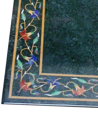 30"x60" Green Marble Dining Table Top semi precious Stone Floral inlay Art work - Picture 6 of 10