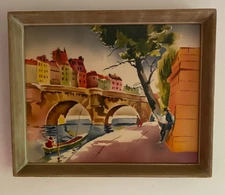 Vintage Newman Decor Airbrush Watercolor Mid Century Modern Art Deco Peters NYC