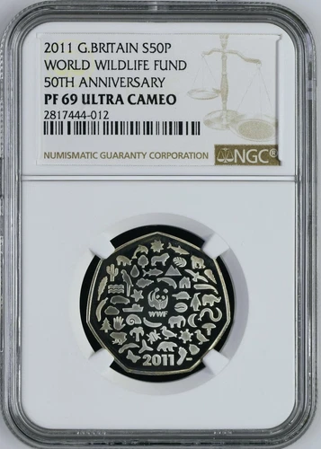 2011 Great Britain Silver 50 Pence World Wildlife Fund Proof NGC PF69