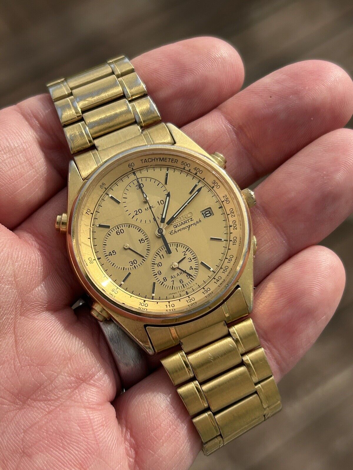 RUNS GREAT! Vintage SEIKO 7T32 7A49 Speedmaster Chronograph 37mm Gold  Plated | eBay