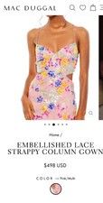 NEW MAC DUGGAL EMBELLISHED LACE STRAPPY COLUMN GOWN In Pink Multi Sz 14 $498