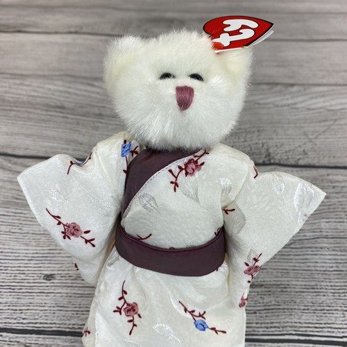 TY Vintage Attic Treasures SUKI Small White Japanese Teddy Bear Stuffed Animal