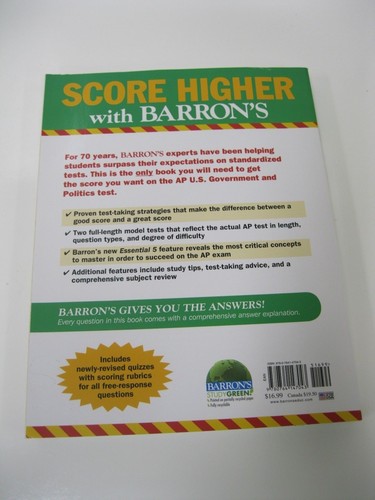 Barron's AP U. S. Government and Politics, 7th Edition by Curt Lader 2012 EUC - Picture 2 of 3