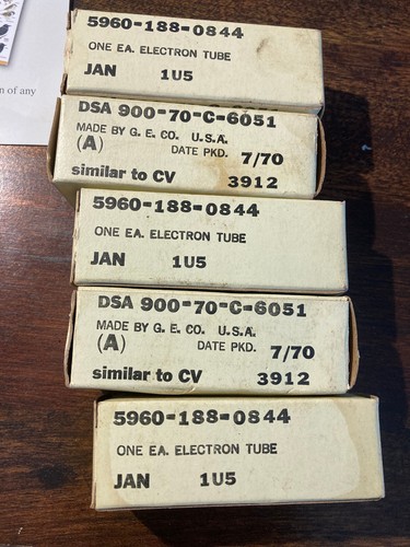 5 NOS JAN 1U5 transoceanic tube by GE packed 7/70 TV7=NOS