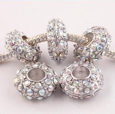 5pcs 7x14mm, hole:5mm dull silver color Full Crystals Loose Beads For DIY