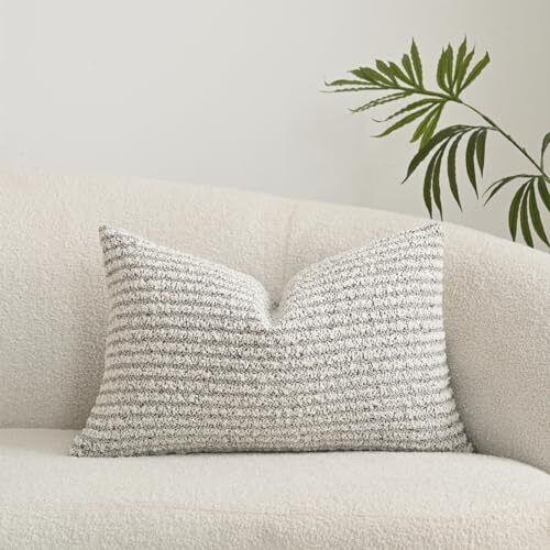 Textured Boucle Lumbar Pillow Covers 12x20 Inch Accent 12" x 20" White Grey - Picture 1 of 7
