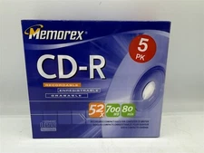 NEW SEALED MEMOREX CD-R 5 PACK 52X 700 MB 80 MIN