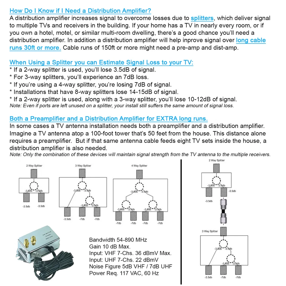 Amplificador de distribución UHF/VHF/FM de 10 dB, 24 dB, 25 dB o 36 dB Foto 4 de 4