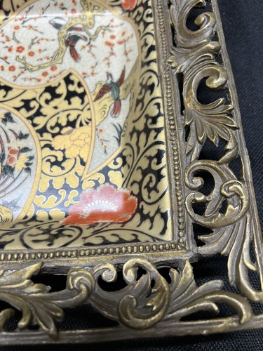 Large Brass & Ceramic Oriental Trinket Tray 11.75”x14.75”x2.5” - Picture 7 of 24