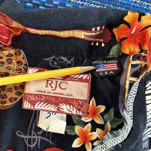RJC Hawaiian Shirt Womens 2X Blue Floral Cars Guitars Surf Rock Ladies #7052 - Picture 2 of 7