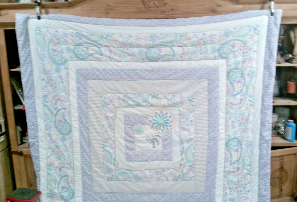 Pottery Barn Teen Quilt Swirly Paisley Flowers Purple, White Teal 84"x82"  Twin? - Image 2 of 4