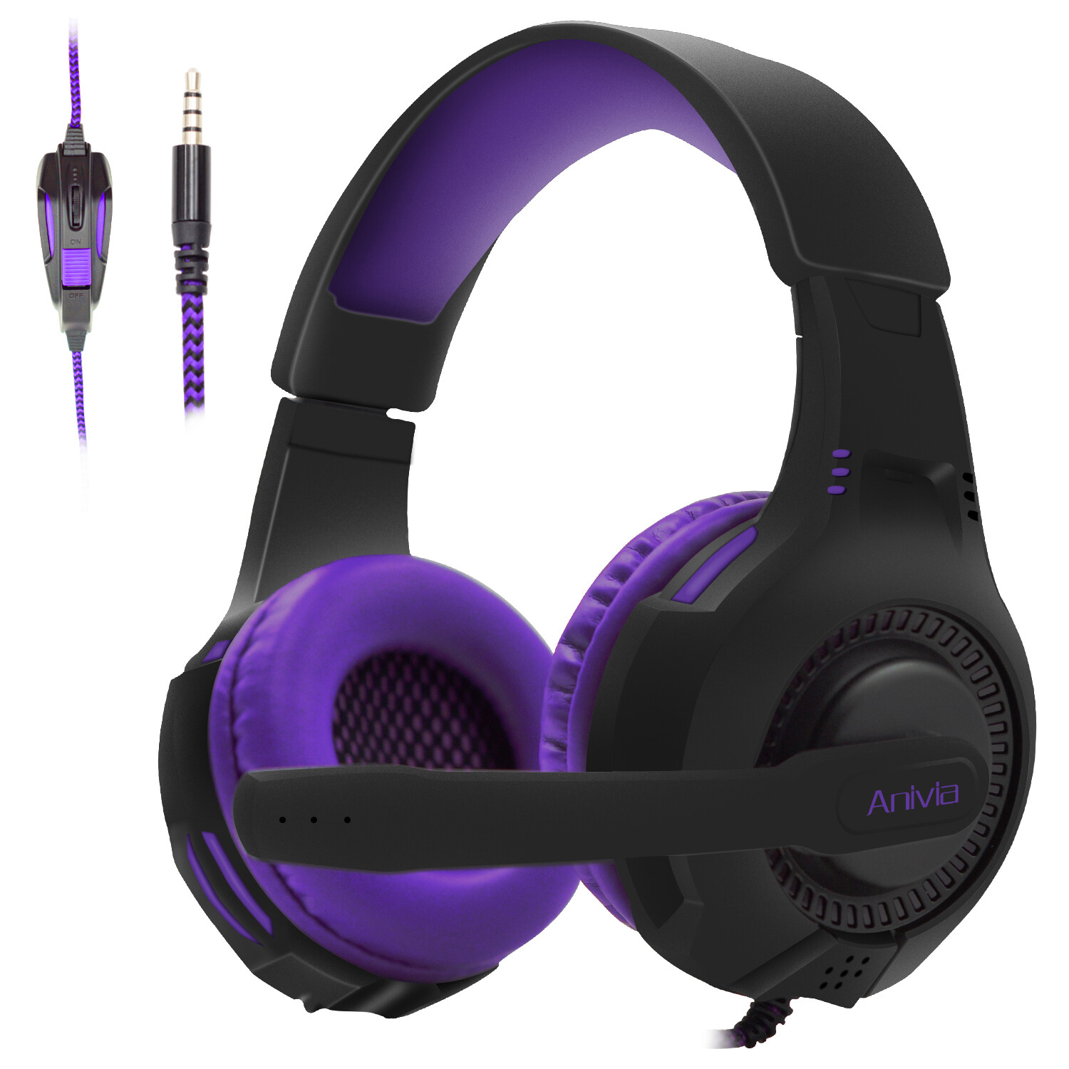 Wired 3.5mm Gaming Headsets with Mic Adjustable Headphone for X'BOX One-Purple