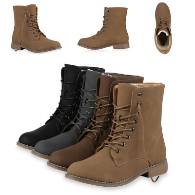 Damen Schnürstiefeletten Profil Sohle Stiefeletten Leder-Optik 891833 Schuhe