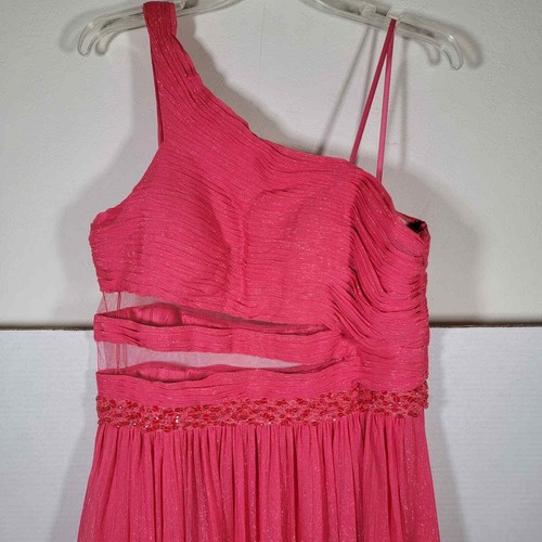 Aidan Mattox Dress 12 One Shoulder Chiffon Gown Pink Coral NWT Jeweled Cut Outs - Picture 2 of 11