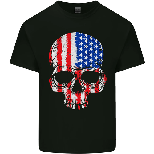 USA Skull America Stars and Stripes Flag Biker Kids T-Shirt Childrens - Picture 1 of 3