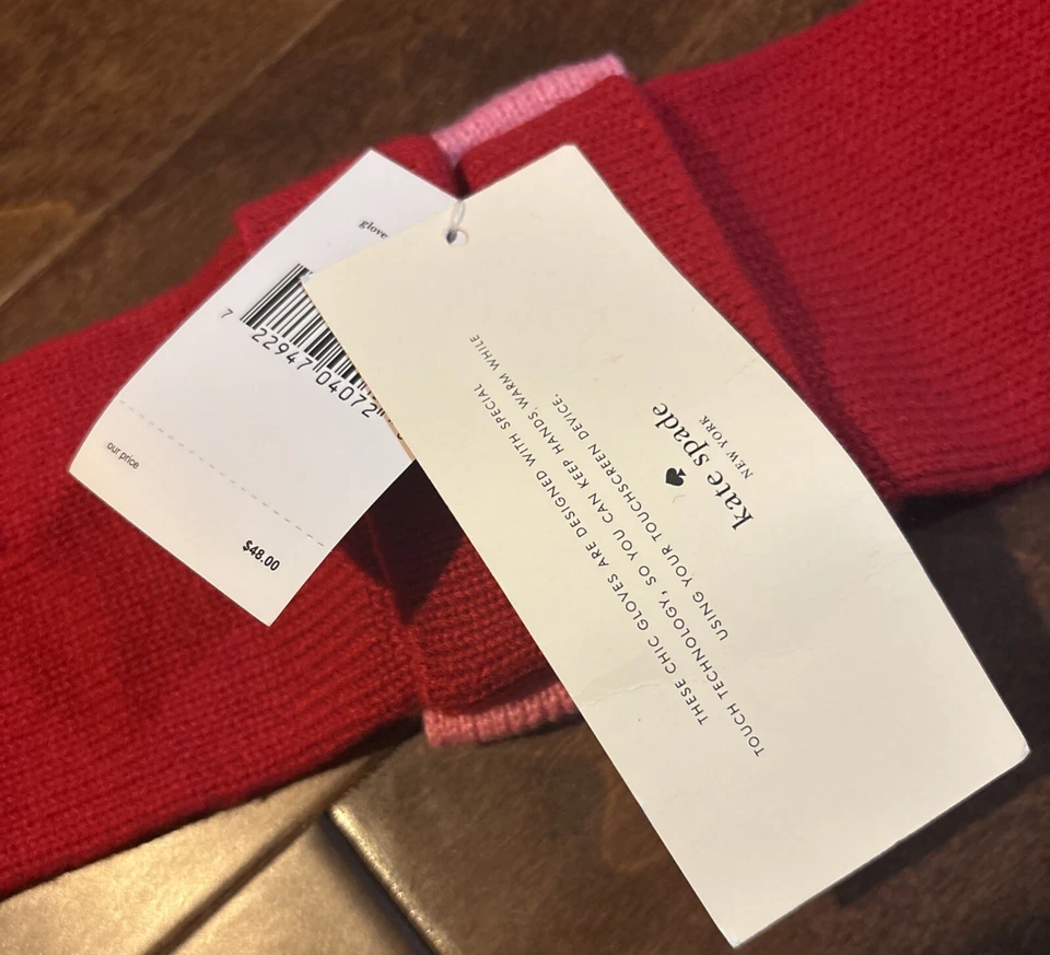 Guantes Kate Spade New York Color Block Rosa Rojo Tejido Arco Tecnología Precio de venta sugerido por el fabricante $48 NUEVOS Foto 3 de 4