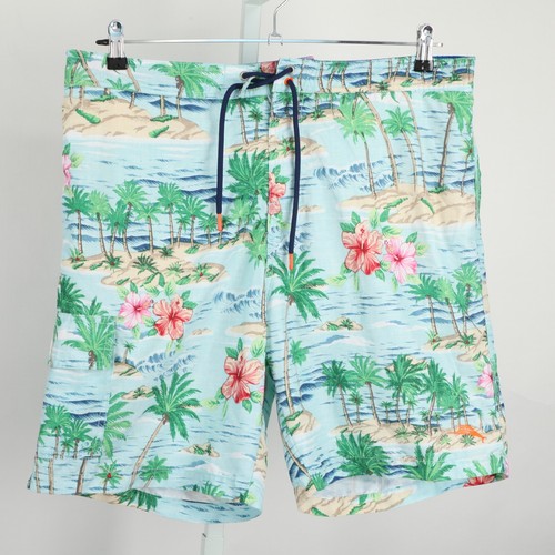 Tommy Bahama Board Shorts Mens XL Blue Lined Palms Hibiscus Islands Waves