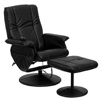 Massaging Black Leather Recliner & Ottoman With Leather Wrapped Base, New, Free Massaging Black Leather Recliner & Ottoman With Leather Wrapped Base, New, Free