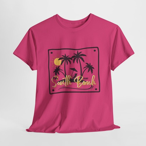 Miami Beach South Beach Unisex Heavy Cotton Tee T-Shirt 'Fun Sun' - Picture 92 of 118