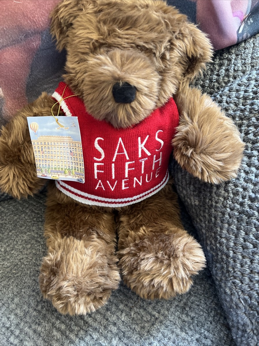 【AAKE】SHEARING TEDDY KARA JP Vintage 1996 Saks Fifth Avenue Brown Teddy Bear With Red