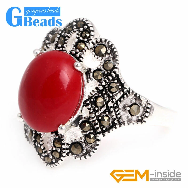 Anillo Marcasita Plata Tibetana Cuentas Piedra Ovaladas 18x22mm Envío Gratis 10X12mm Foto 2 de 4