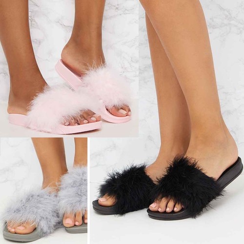 faux feather slides