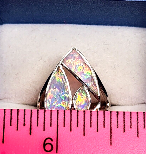 Sajen Silver lab-created Welo Opal ring in Platinum over 925 SS sz 7 6.75 tcw - Picture 4 of 6