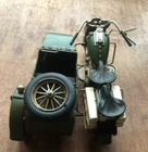 Tin Metal Model - Green Motorcycle with side car Vintage Army Motorbike LP48842