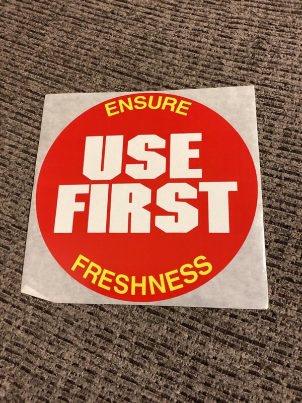 (1) Vintage USE FIRST/ENSURE FRESHNESS Sticker - Approximately 5 1/2” by 5 1/2”