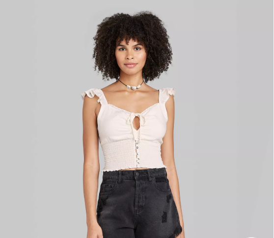 Women's Flutter Short Sleeve Tie Crop Top - Wild Fable - White - XS/S/L - C472