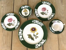 Vintage Spode Anemone Rose Narcissus Lady Blessington Green Bone China Maritime