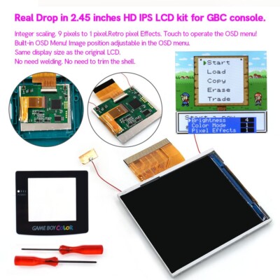 HISPEEDIDO Drop in 2.45'' GBC IPS Screen Kits No Need Weld Trim OSD Menu w/Shell